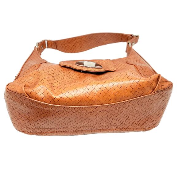 WORTHINGTON Vintage Fold Over Turn Lock Faux Brown Leather Handbag - Picture 7 of 10